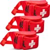 NOVAMEDIC Pack of 3 First Aid Empty Fanny Pack, 8"x2"x6", Waist Bag with 3 Zippered Compartments & Adjustable Strap for Lifeguard, Hiking, Travel Men & Women, Durable, Red