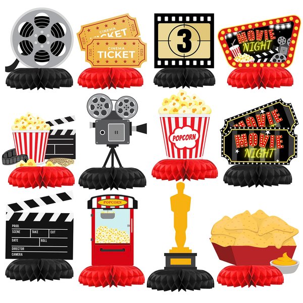 HaPiBiDesign Movie Night Party Decorations - Honeycomb Centerpieces for Movie Night Birthday Decor - Movie Night Table Decoration for Kids - Movie Night Theme Décor