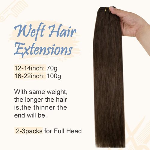 Easyouth Weft Hair Extensions Human Hair Chocolate Brown Hair Weft Extensions Real Human Hair Dark Brown Weft Hair Extensions Sew in Hair Extensions Real Human Hair 12inch 70g