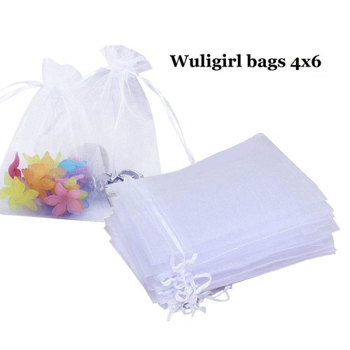 Wudygirl 100pcs Sheer Organza Bag 4X6 with Drawstring Jewelry Pouches Bags for Party Wedding Favor Candy Seashell Gift Bags (White 4x6)