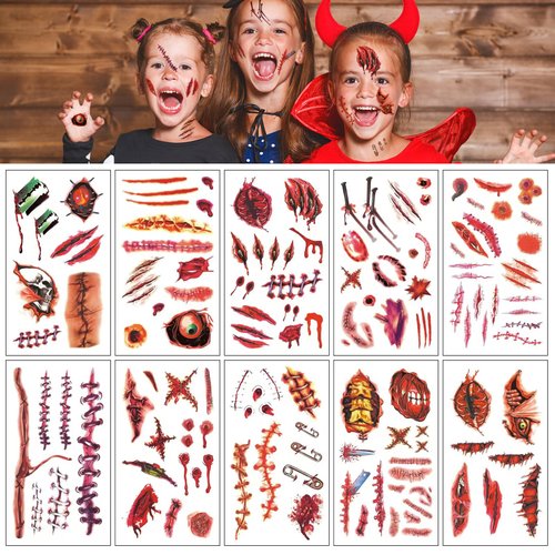 Halloween Temporary Tattoos for Kids, Creepy Creatures, Halloween Party Favors Goodie Bag Fillers Gifts for Boys Girls,10 Sheets