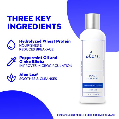 Elon Thinning Hair Scalp Cleanser - Revitalizing Scalp Treatment for Hair Growth – Exfoliating Scalp Treatment for Women & Men to Unclog Follicles – Suitable for All Hair Types (6.7 Oz.)