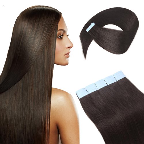 Atbering Hair Extensions Real Human Hair Tape in, Dark Brown Hair Extensions Tape ins for Short or Thin Hiar, Natural Straight Tape in Virgin Hair Extensions 20inch 2.5g 20pcs for Gift