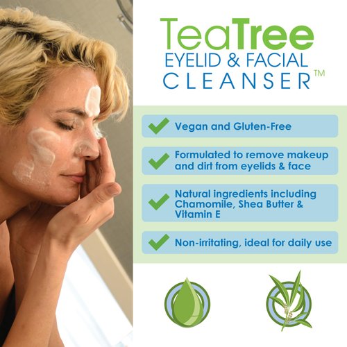 EYEECO Gentle Tea Tree Oil Foaming Facial Cleanser – 1.6oz – Non-Irritating Eyelid Cleanser & Face Wash with Tea Tree, Chamomile & Shea Butter​