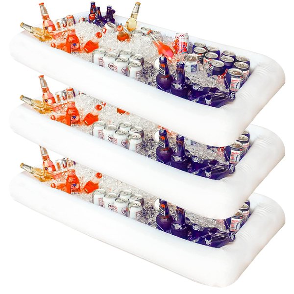 Novelty Place Inflatable Ice Serving Buffet Bar with Drain Plug - Salad Food Drinks Tray for Party Picnic Camping (Pack of 3)
