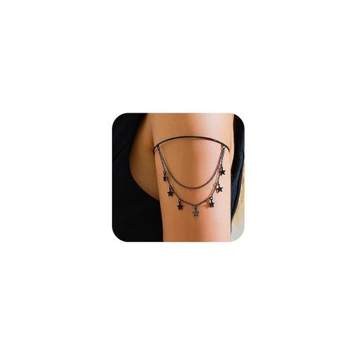 Xerling Black Stars Sequins Tassel Arm Bracelets Open Cuff Armband Armlet Fashion Upper Arm Band Halloween Costume Jewelry for Women