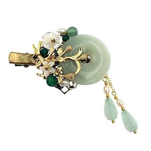 Chinese Lucky Jade Hairpin Women Vintage Tassel Hair Clip Hanfu Accessories Antique Cosplay Hair Clip Gift