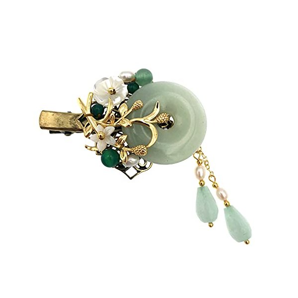 Chinese Lucky Jade Hairpin Women Vintage Tassel Hair Clip Hanfu Accessories Antique Cosplay Hair Clip Gift