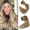 Clip in Hair Extensions Golden Blonde to Medium Blonde Hair Extensions Real Human Hair 70g 7pcs Seamless Clip in Hair Extensions 12 Inch Straight Silky Blonde Hair Extensions Clip ins