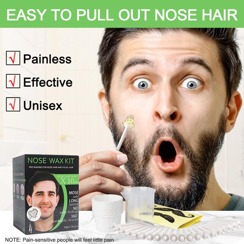 Nose and Ear Hair Waxing Kit - Hair Removal Set for Men and Women with 50g Wax Beads, 20 Applicators, 10 Paper Cups, and 10 Mustache Guards