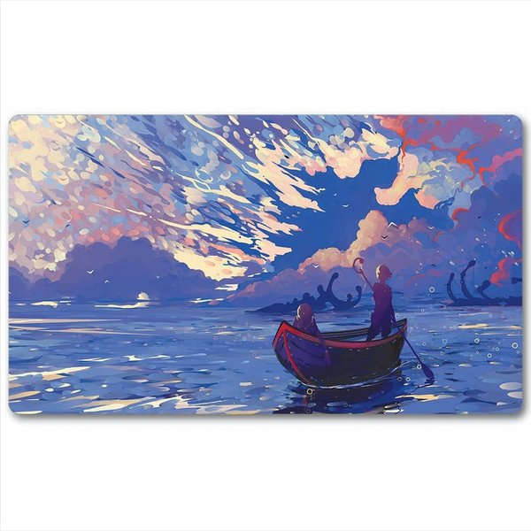 bozzhen Board Game TCG Playmat Tabletop Card Playmat MTG RPG CCG Trading Card Game Play mats Smooth Cloth Surface Rubber Base with Stitched Edges Original Play Mat Art Designs 24X14inch-fantasy Lake