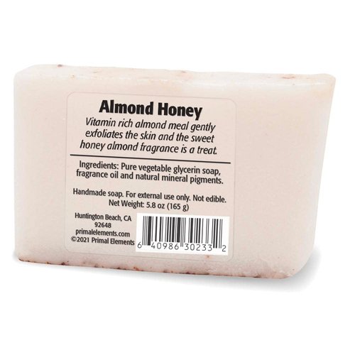 Primal Elements Glycerin Bar Soap | Helps All Skin Types, Sensitive, Oily & Dry Skin | NO PARABENS, VEGAN, GLUTEN FREE, 100% VEGETABLE BASE - (Almond Honey)