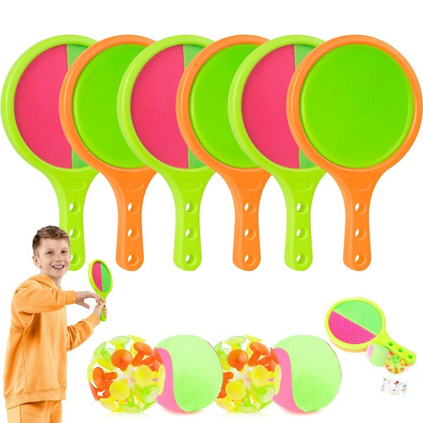 Kids Games Toss Catch Toys : Toss and Catch Ball Set - Outdoor Games for Kids with 6 Paddles 6 Balls Outside Toys Beach Backyard Pool Family Games Activities for Ages 3-12 Toddler Orange 3Pack