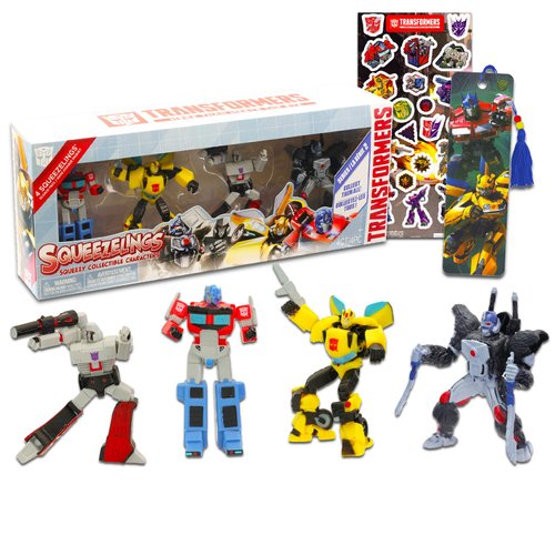 Transformers Mini Figures 4 Pack - Transformers Toy Bundle with 4" Squishy Transformers Cupcake Topper Figurines Plus Stickers, Bookmark | Transformers Party Supplies