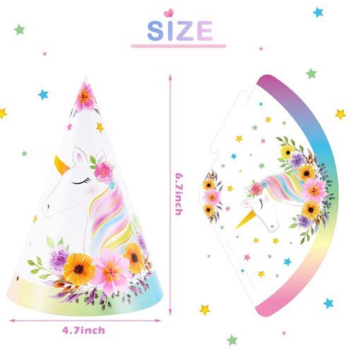 WERNNSAI Unicorn Party Supplies - 12 Pcs Colorful Cone Headbands, Art Craft Paper Hats for Girls Princess Dress-up Theme Decorations