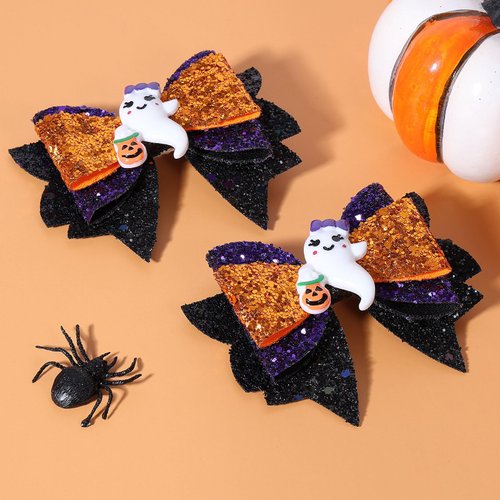 Glitter Halloween Hair Bows Sparkly Ghost Hair Clips Alligator Hairpins Barrettes 3.5in Cute Halloween Costume Dress up Party Decor Accessories for Teens Toddler Girls Kids Women
