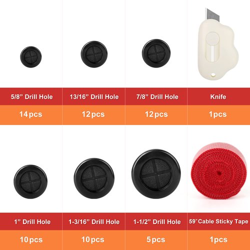 QCQIANG 63Pcs Rubber Grommet Kit, Drill Hole Firewall Hole Plugs Wire Protection, 6 Sizes 5/8" 13/16" 7/8" 1" 1-3/16" 1-1/2"(Round)