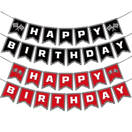 Racing Happy Birthday Banner Red Black Race Car Birthday Banner for Race Car Birthday Party Decorations Supplies