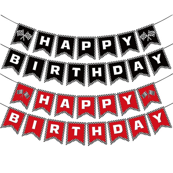 Racing Happy Birthday Banner Red Black Race Car Birthday Banner for Race Car Birthday Party Decorations Supplies