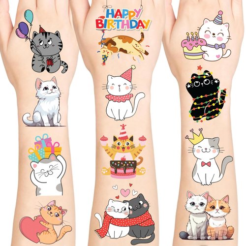 Lovely Cat Temporary Tattoos, Waterproof Temporary Tattoo Stickers for Birthday Decorations, Party Supplies Party Favors, School Rewards Gifts