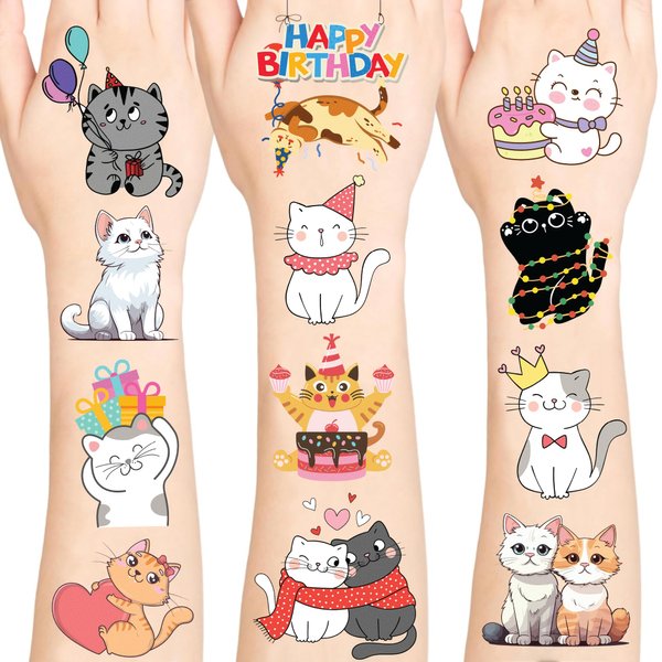 Lovely Cat Temporary Tattoos, Waterproof Temporary Tattoo Stickers for Birthday Decorations, Party Supplies Party Favors, School Rewards Gifts