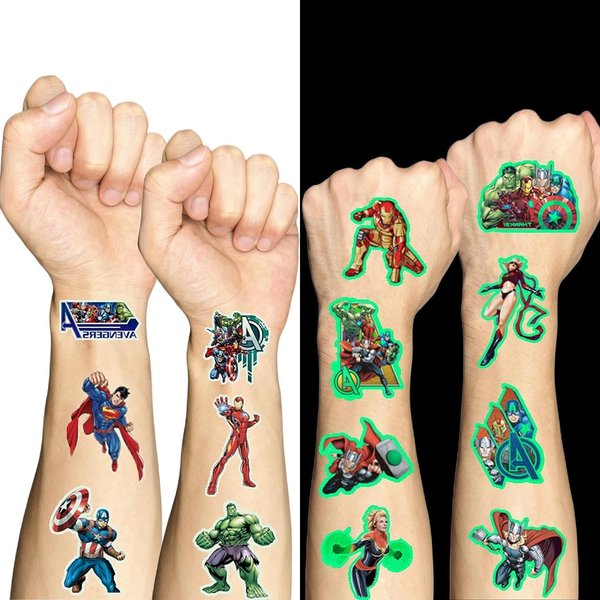 12 Sheets Anime Temporary Tattoos for Kids ，Luminous Temporary Tattoos Set，Birthday Party Supplies，Waterproof Japanese Cartoon Themed Glow Luminous Tattoos Stickers，Birthday Supplies Decorations for Classroom School Rewards Carnival Christmas Prizes for B