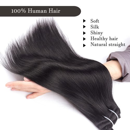 Human Hair Clip in Hair Extensions 120g 8PCS Straight Clip in Hair Extensions Real Human Hair Natural Black 18 Clips Remy Hair Extensions(1B,14inch)