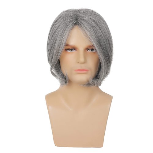 RicHyun Mens Grey Wig Short Grey Wig Side Part Synthetic Hair Replacement Wig for Daily Party Costume Halloween