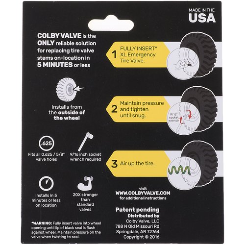 Colby Valve XL Emergency Valve Stem - installs from Outside of The Wheel