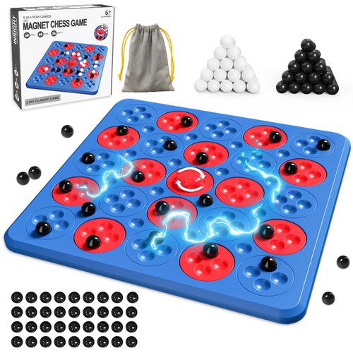 Magnetic Game Chess, Magnet Game, Magnetic Board Game for Kids Adults Family Game Night, 2 in 1 Multiplayer Magnetic Game with 36 Stones & Connect-5-Piece Game, Magnet Chess Set Gift (Blue)