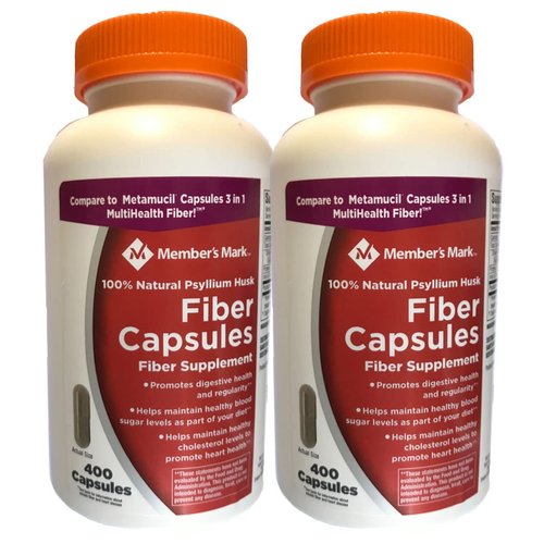 Member's Mark Fiber Capsules 2Pack (400 Count) Psyllium Husk is The #1 Doctor-Recommended Fiber Supplement.