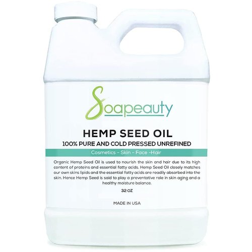 Soapeauty Hemp Seed Oil Unrefined Cold Pressed | Massage & Body Oil | for Skin, Face, Hair, and Soap Making | Carrier for Essential Oils | Rich in Omega Fatty Acids – 32 Fl Oz