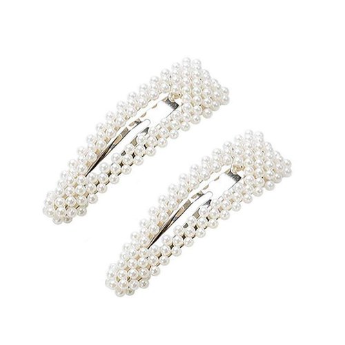 Numblartd 2Pcs Women Artificial Pearl Alloy Barrettes Hairgrip BB Hair Clips Pins - Fashion Simple Sweet Side Clamp Hairpin Hair Accessories for Wedding Bridal (Drop - Silver)