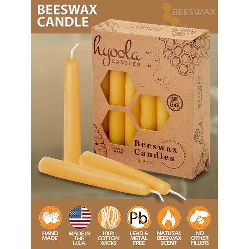 Hyoola Beeswax Candles 12 Pack - All Natural 100% Beeswax Tree Candles - 1/2 Inch Candles - Handmade in The USA - Yellow