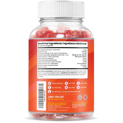 BeLive Elderberry Gummies with Vitamin C, Propolis, Echinacea. Max Strength 200MG - Sambucus Black Elder Immune Support Vitamins Supplement Made for Adults & Kids | Raspberry Flavored. 50 Count