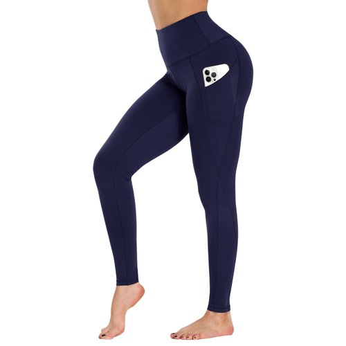GAYHAY Leggings with Pockets for Women - 19" / 25" Yoga Pants High Waist Tummy Control Compression for Workout Navy Blue