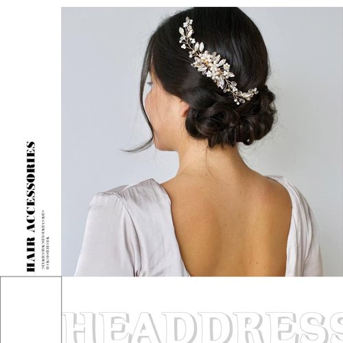 CanB Bride Pearl Hair Comb Flower Silver Wedding Leaf Crystal Bridal Headpieces bridesmaid Head Plece Flower Girl Rhinestone Hair Jewelry Accessories for Women and Girls (Silver)