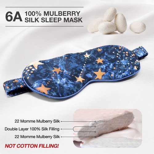 MANSPHIL 100% Mulberry Silk Eye Mask for Sleeping, Blue Galaxy Printed Silk Filled Sleep Mask for Travel, Nap. Lightweight