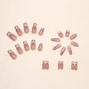 IMSOHOT Coffin Press on Nails Long Acrylic Fake Nails French Ballerina False Nails Glue on Nails Glossy Full Cover Nude Glitter Nails with Pink Heart Designs 24PCS