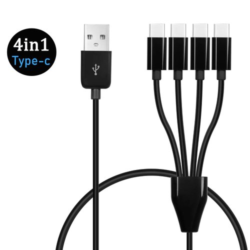 USB C Splitter Cable, 4 in 1 Multi Charging Cable, USB 2.0 A Male to 4 USB C Male Charging Cord for Cell Phones Tablets and More (Black, 3.28FT)