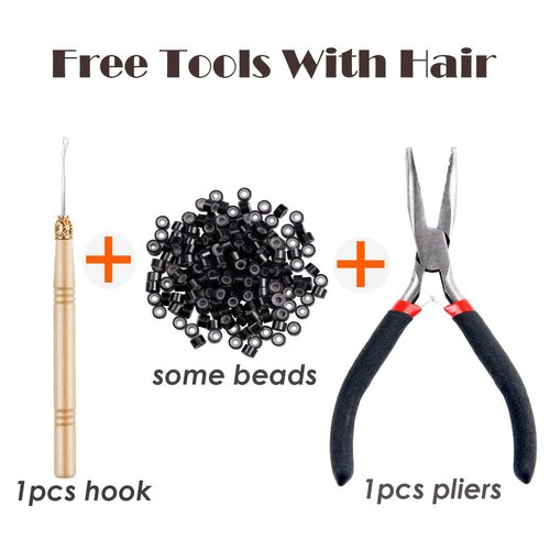 Vieuinaux 10 Strands/lot Highlights Hair Extensions, Colored I Tip Human Hair Extension For Women Girls With Tools (16INCH, Highlight Pink)