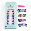 Press on Nails Long Square Colorful Obrem Fake Nails Three-Dimensional Water Droplet False Nails with Designs Full Cover Summer Acrylic Nails Glossy Glue on Nails Artificial Nails for Women Girls