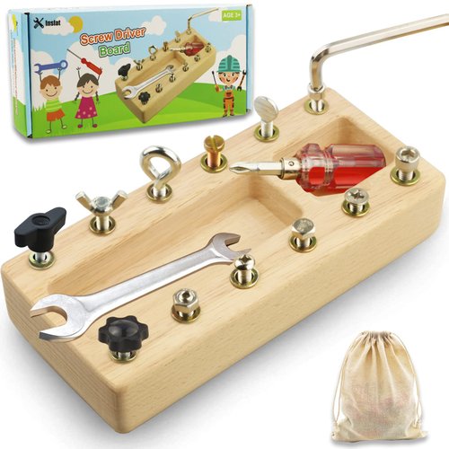 Inslat Montessori Screwdriver Board Set, Wooden Montessori Toy Tool for 3 4 5 Year Old Kids, Educational Screw Board Sensory Learning Toys STEM Fine Motor Skills Toys