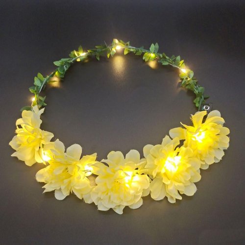 SINLOV Christmas LED Floral Glowing Garland Hair Band Festival Flower Crown Headband Halloween Light Up Party Hair Accessories (Ivory 2)