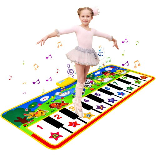 M SANMERSEN Piano Mat, 53'' x 23'' Musical Toys for Toddlers Floor Piano Touch Playmat with 8 Animal Sounds, Music Piano Keyboard Dance Mat Toddler Toys Gifts for Boys and Girls 1 2 3 4 5 Year Old
