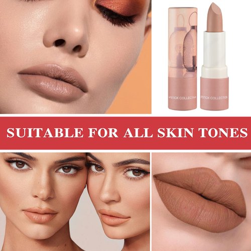 Matte Nude Lipstick,Nude Paper Tube Nude Matte Lipsticks for Women,Bold & Intense Colors,Non-Stick Cup Not Fade Silky Smooth Velvet Lip Gloss Set Nude Lip Stick Matte Lipstick Lip Makeup Gifts(Nude)