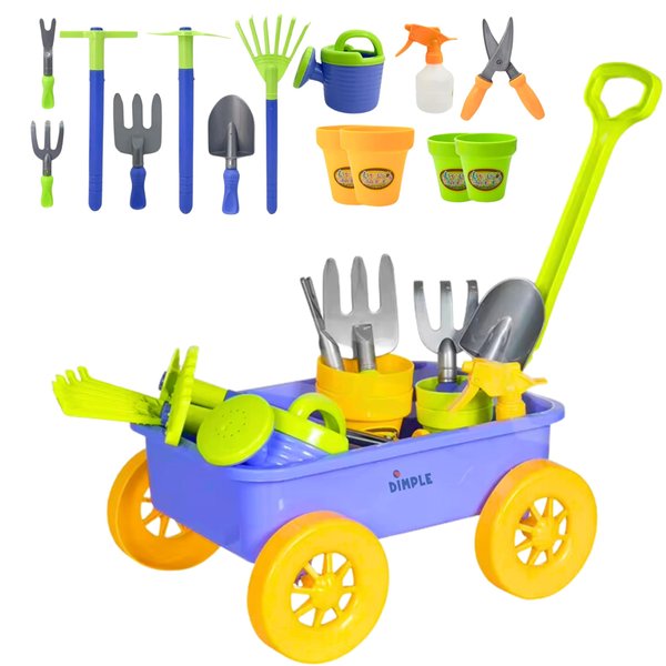 Dimple Garden Wagon & Tools Toy Set Premium 15 Pcs Kids Gardening Tools & Wagon Toy Set - Sturdy & Durable - Top Yd, Beach, Sand, Garden Toy - Great for Kids & Toddlers (Garden Toy Set) Green (Single)