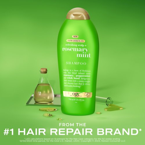 OGX Extra Strength Refreshing Scalp + Rosemary Mint Shampoo, Nourishing Shampoo Infused with Rosemary Mint for Shiny, Healthy-Looking Hair, Sulfate-Free Surfactants, 25.4 fl. Oz