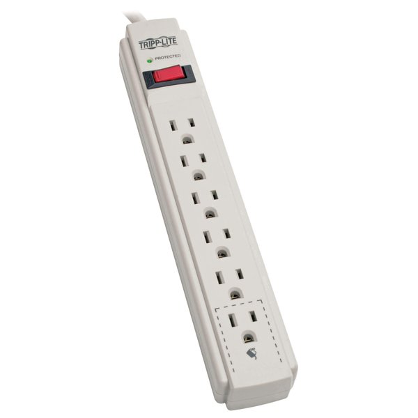 Tripp Lite Surge Protector Power Strip 120V 6 Outlet 8' Cord 990 Joule Flat Plug Gray