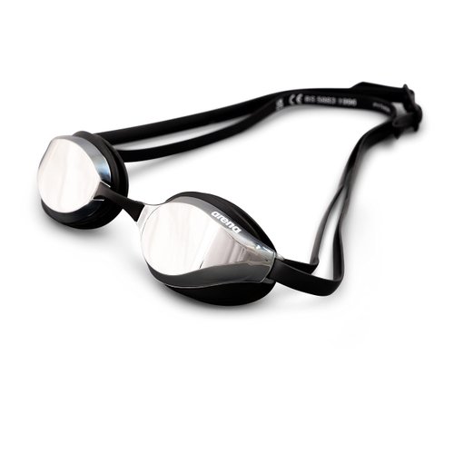 Arena Python Racing Swim Goggles for Men and Women, UV Protection, Anti-Fog, Dual Strap, Mirror Lens, Silver/Black